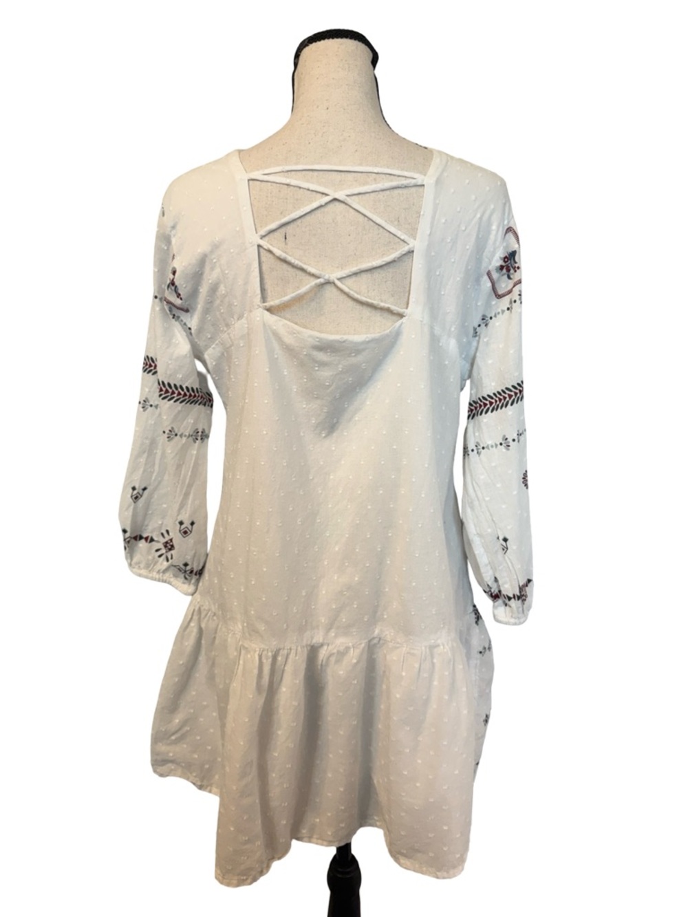 Bombay Paisley Medium White Embroidered Tunic Dress Boho Swiss Dot Open Back - Picture 5 of 14